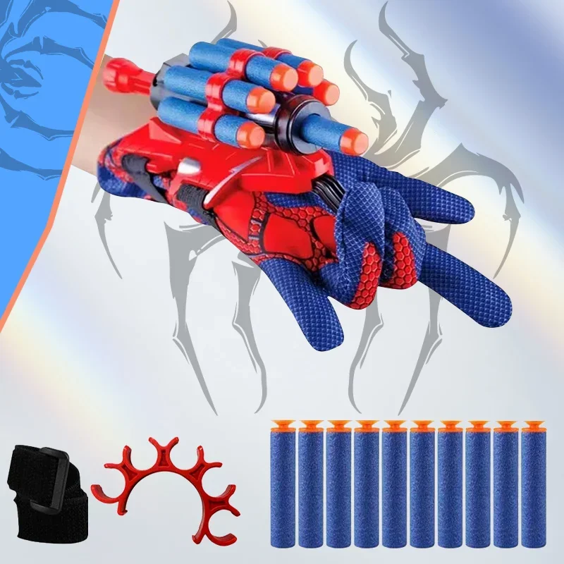 Superhero Spider Soft Bullets Launcher Spray Wrist With Gloves Launching Spider man Soft Bomb Toy Gun Outdoor Games Toys