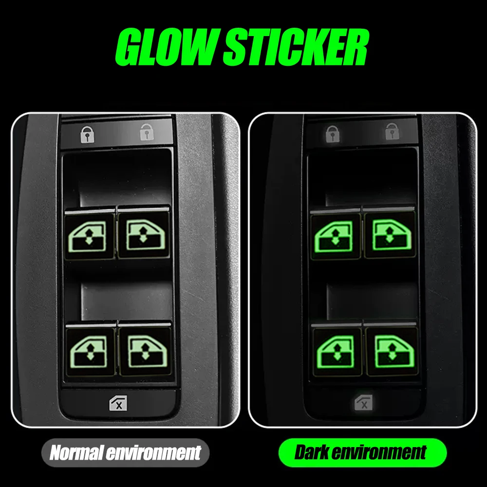 Car Window Button Luminous Sticker Door Switches Night Fluorescent Decals Lifter Switch Panel Decals Multifunctional Accessories