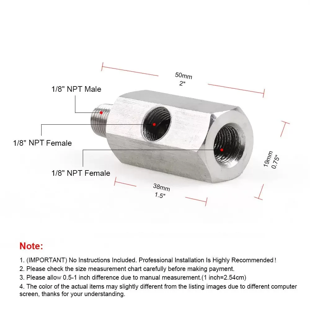 Conector de Sensor de presión de aceite de orificios laterales de acero inoxidable, 1/8 "NPT hembra a M12, M10, M14, medidor de línea de alimentación, adaptador en T