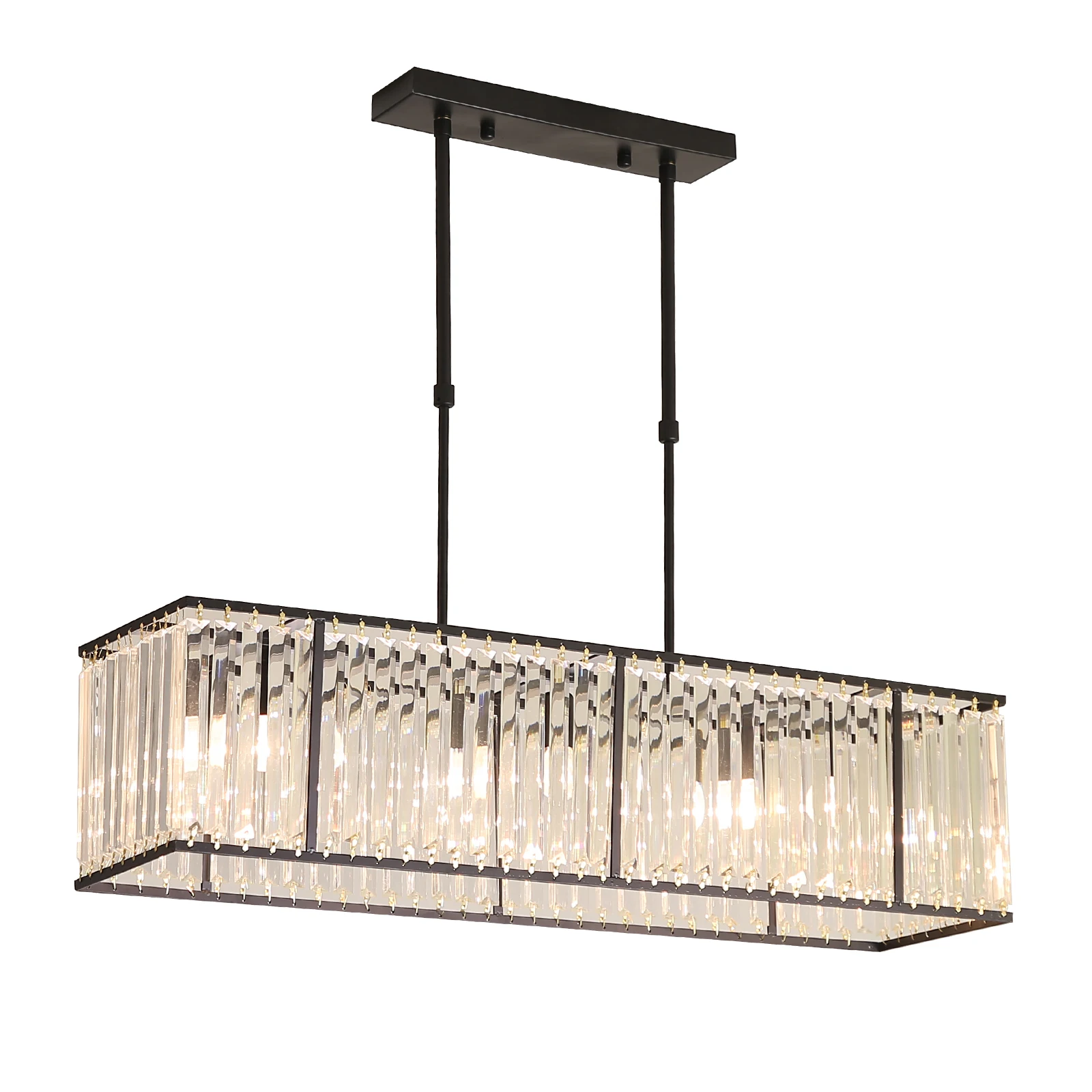 Modern Square Crystal Chandelier 4 Lights Clear Linear Fringe Pendant Light Kitchen Island Living Room Bedroom Ceiling Lighting