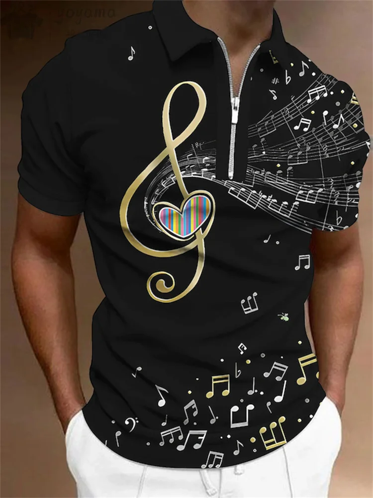 2024 Polo Music Pattern 3D Print Shirts Street Style Men\'s Clothing Polo T-shirts for Men Music Print Men\'s Short Sleeve Shirts