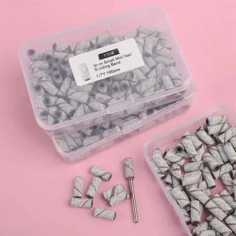 100Pcs/Box 3.0mm Nail Sanding Bands +1Pcs Nail Mandrel Mini Electric Machine Nail Drill Bits UV Gel Acrylic Polish Remover Nails