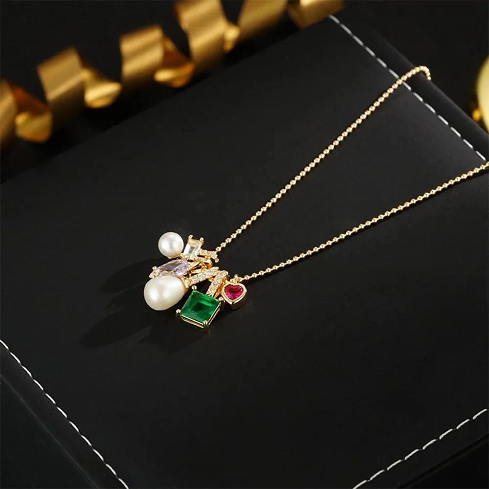 

Vintage fashion classic pearl zircon inlaid multi pendant necklace for women‘s girl party gift jewlry whosale