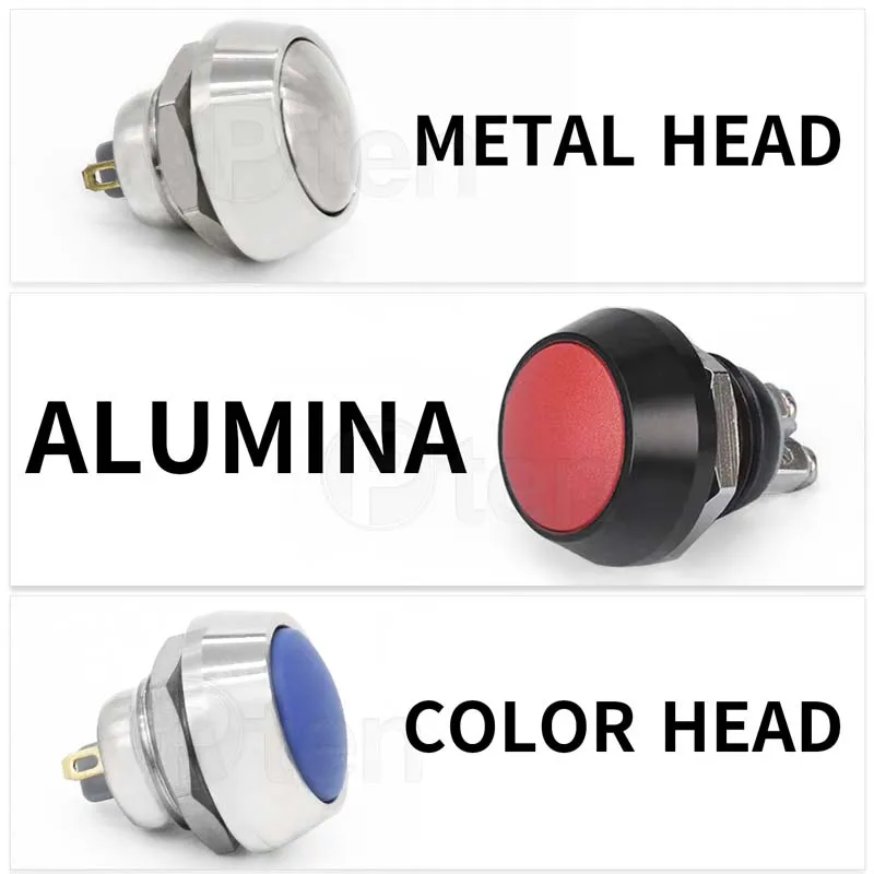 1Pcs 2Pin Mini Switch 12mm  2A waterproof switch  momentary Push button Switch reset Non-locking metal shell 1NO 36V color