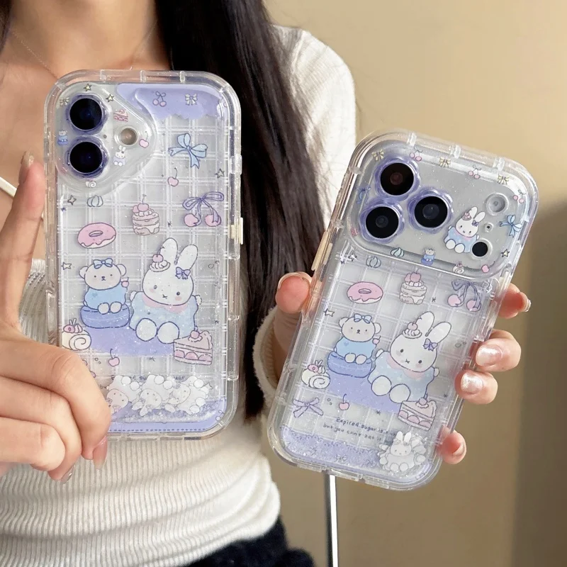 Niedliche Dessert-Kuchen-Flüssigkeits-Puppe Miffy Treibsand Funkelnde Handyhülle für iPhone 13 14 15 16 17 Pro Max Gitter Miffy Glitzer-Cover ﻿ ﻿ ﻿ ﻿ ﻿ ﻿