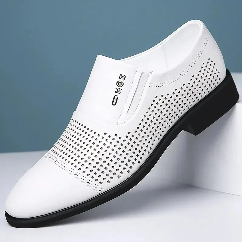 Men Business Formal Leather Shoes White Inner Height Increasing Men Shoes Leather Shoes Slip on Shoes