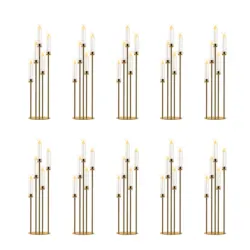 10 Pcs 5 Heads Metal Candlestick Candelabra Candle Holders Stands Wedding Table Centerpieces Flower Vases Party Decoration