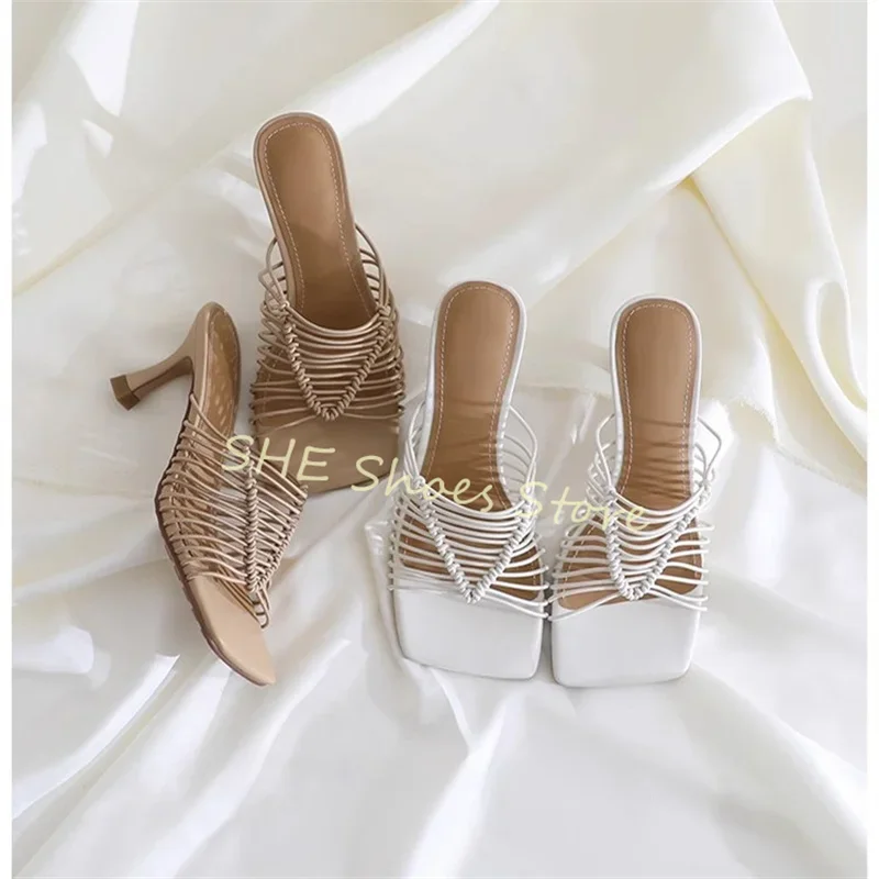 النسيج الروماني ضيق الفرقة الجوف خارج النساء النعال الرجعية ساحة تو كعب رقيقة الانزلاق على الصنادل الصيف خارج السيدات البغال #6