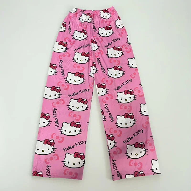 Olá kitty dos desenhos animados algodão solto estilo verão senhoras calças de pijama calças de pijama das mulheres dos homens sleep bottoms lounge wear menina sono