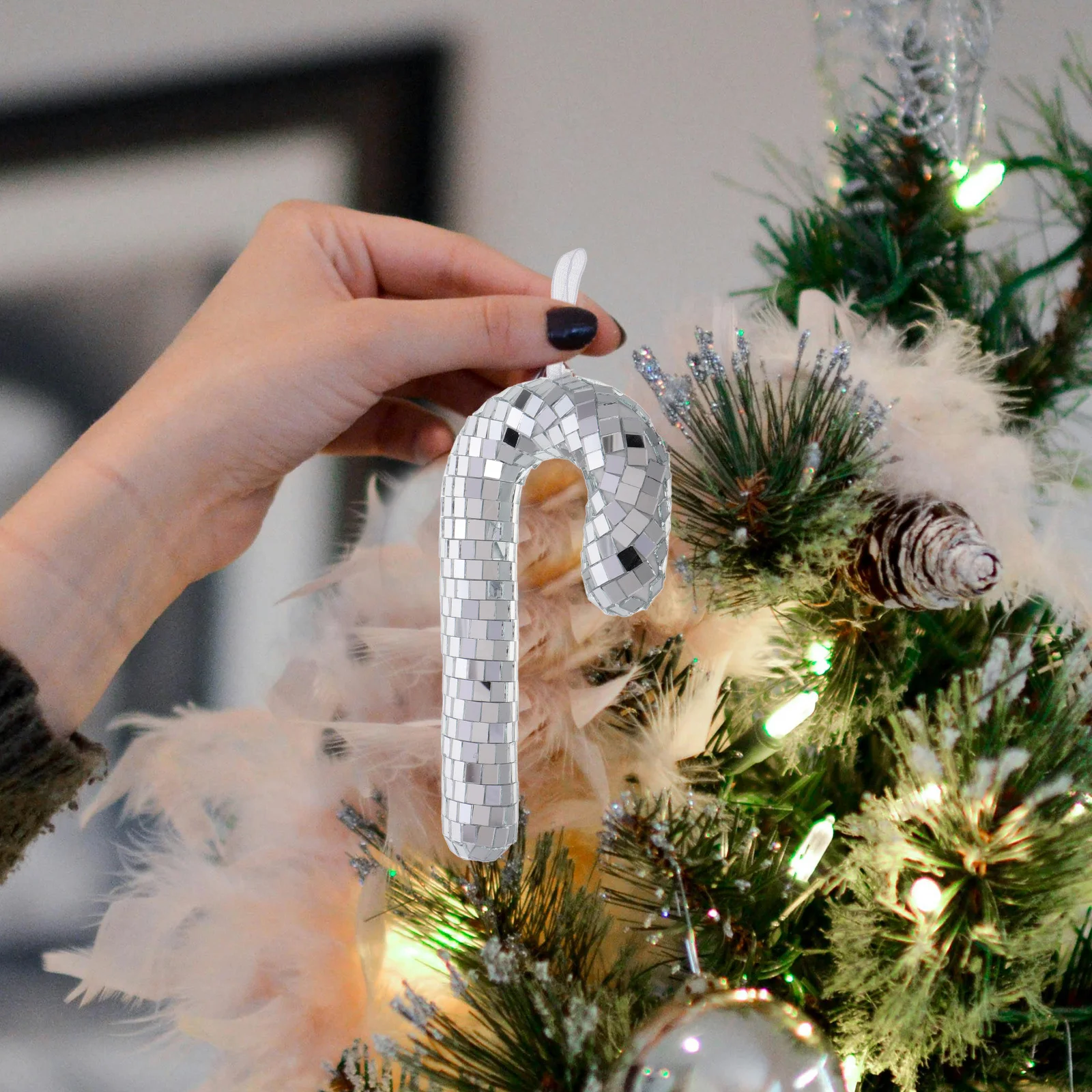 

2Pcs Christmas Candy Cane Ornaments Glitter Mirror Hanging Candy Cane Decor Christmas Tree Decorations Holiday Party Supplies