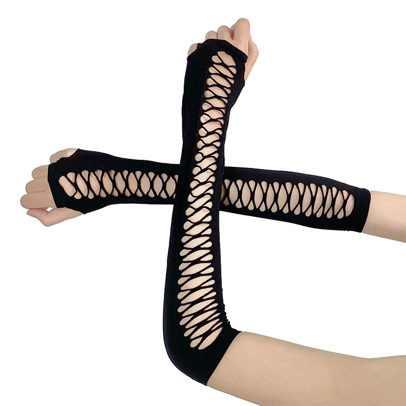 Elbow Length Punk Gloves Women Fishnet Fingerless Long Glove Elastic Leg Arm Cuff Party Wear Goth Dance Mesh Gloves Cosplay