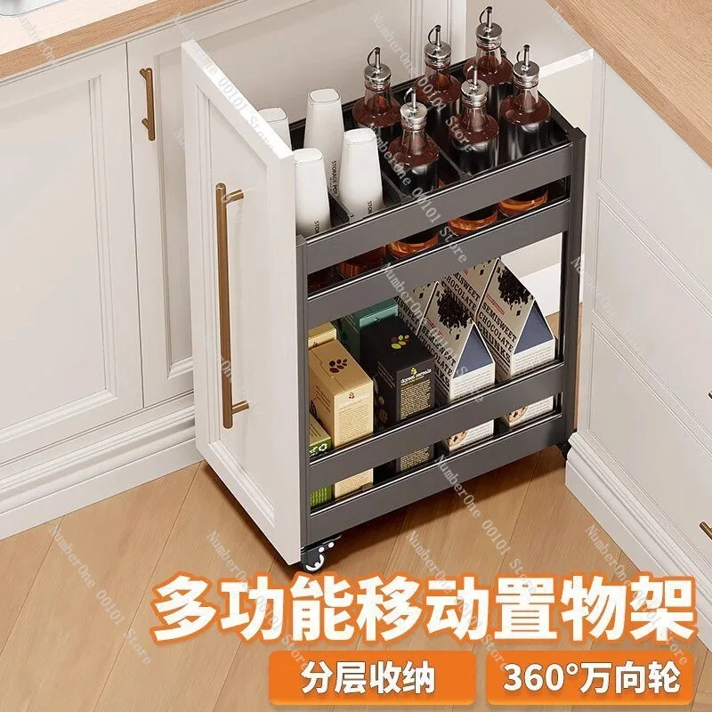 Kitchen Storage Rack Floor Standing Shelf With Wheels Narrow Gap Storage Rack Rolling Cart Seasoning Storage Organizer Kitchen