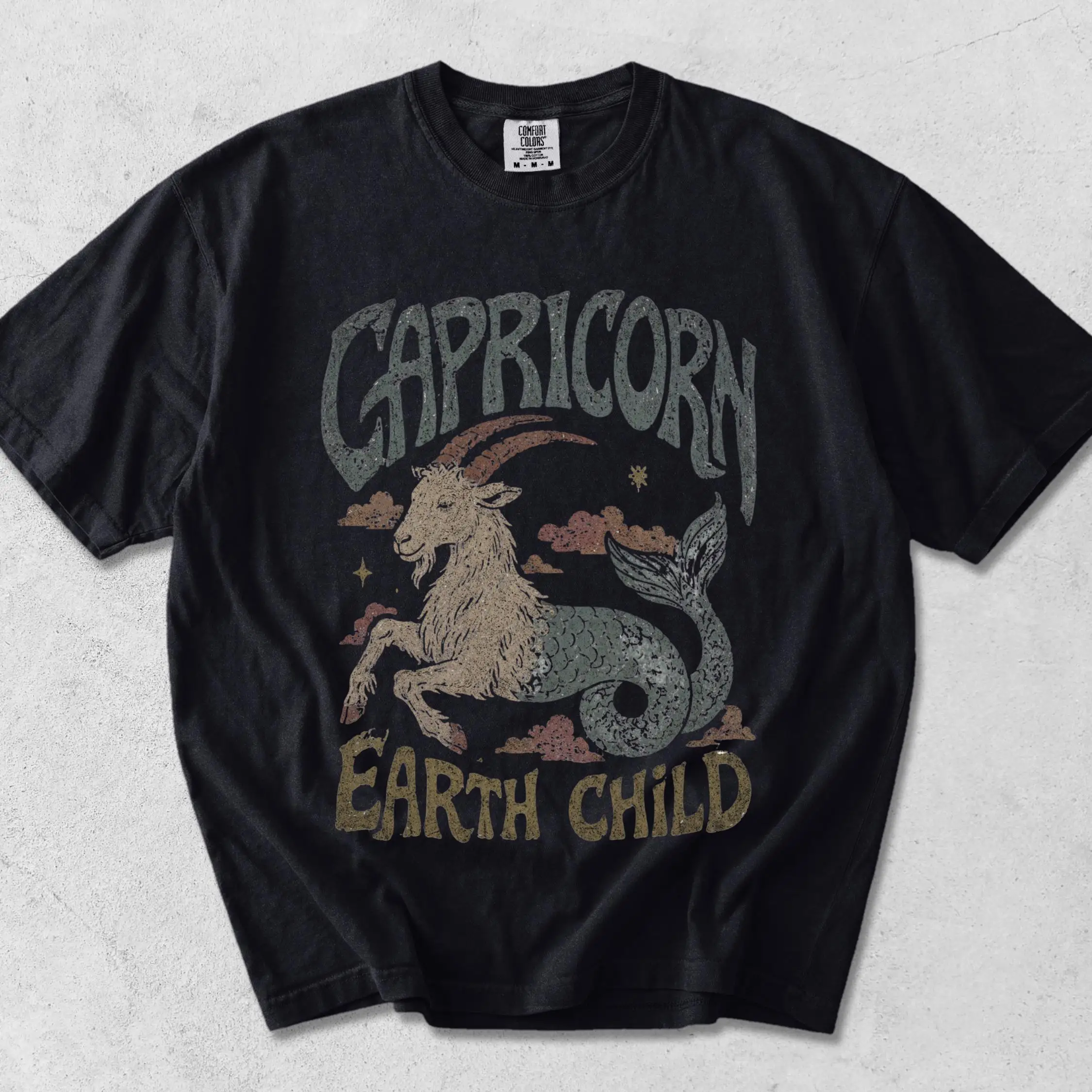Capricorn Earth Child Shirt, Zodiac Goat Graphic Tee, Astrology T Shirt, Celestial Capricorn Gift T-shirt, Vintage Horoscope Tee
