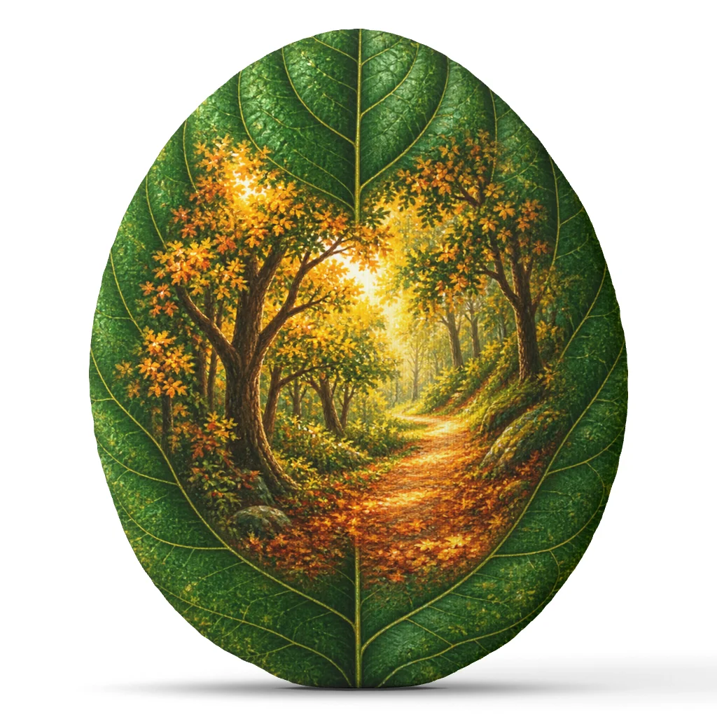 Autumn Forest Trail Throw Pillow Round Leaf Cushion Fall Foliage Decorative Accent Pillow for Sofa Living Room Home Decor
