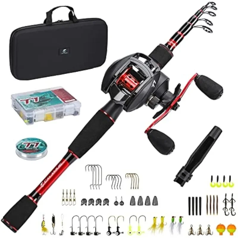 

T1 Telescopic Fishing Rod and Reel Combo, Ready-to-go Fishing Gear Set with Fishing Line, Lure Kits & Accessories