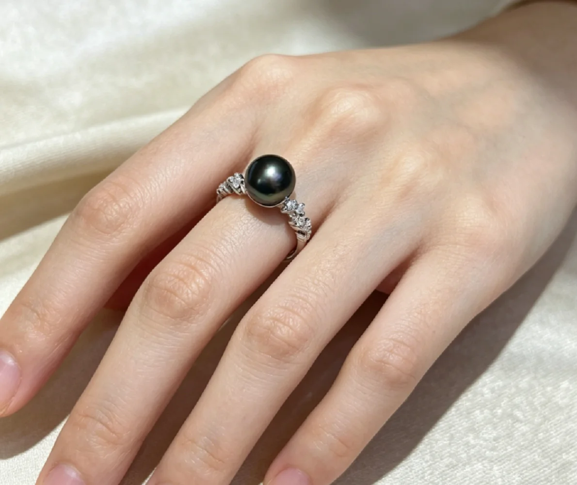 Exquisite ring AAAA 8-9mm/9-10mm natural Tahitian black pearl adjustable ring 925s