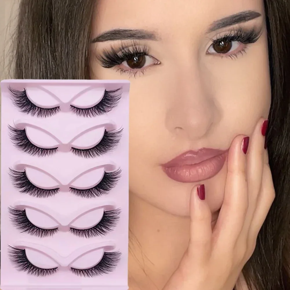 Faux cils Fluffy Fox Eye, extensions d'aspect naturel pour un look dramatique, 5 paires