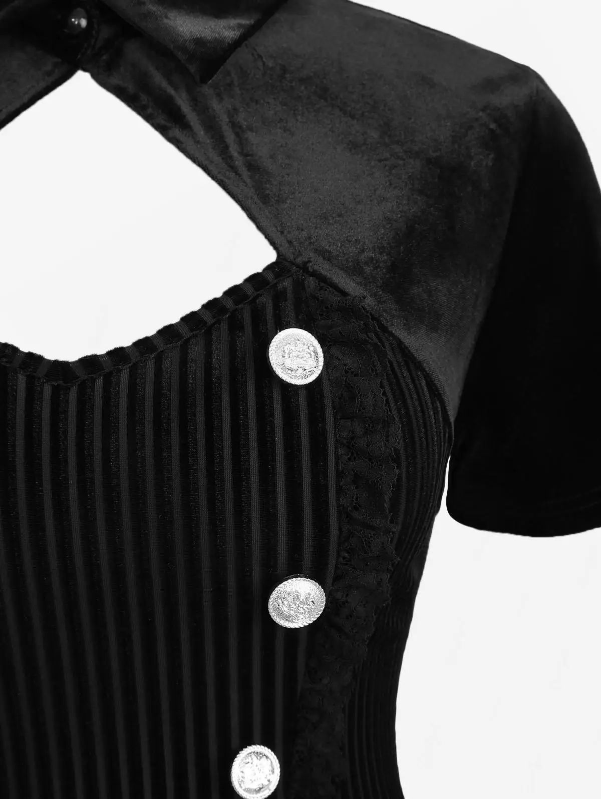 فستان نسائي قوطي مقاس كبير من ROSEAGL فستان مخملي مع ياقة مقلوبة وأزرار وهمية مضلعة مزخرفة بالدانتيل فساتين ذات طبقات