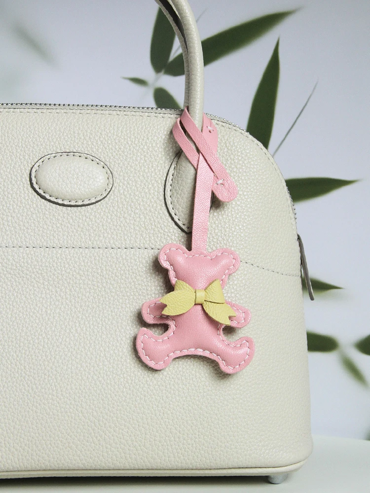 Doll Teddy Bear Style Pendant Genuine Leather Christmas Gift Bag Charm Cute Exquisite Handmade Keychain Accessory