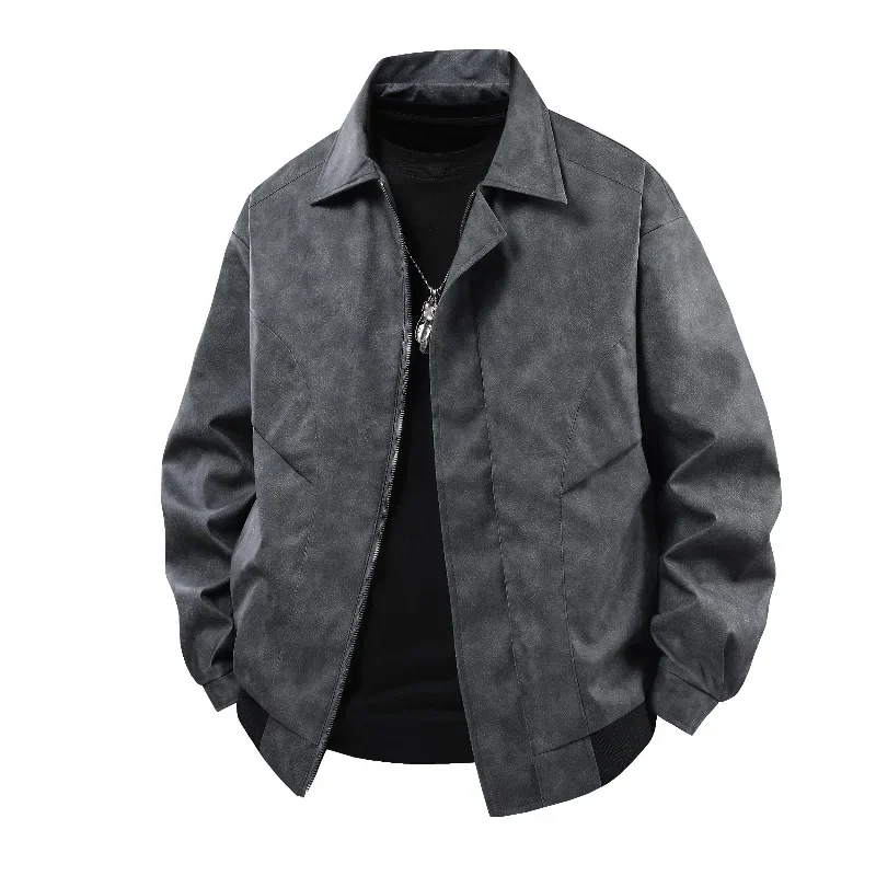 

Men's American Retro Leather Jacket for Spring Autumn PU Leather Motorcycle Jacket Cool and Trendy Lapel Jacket Casual Mens Wear