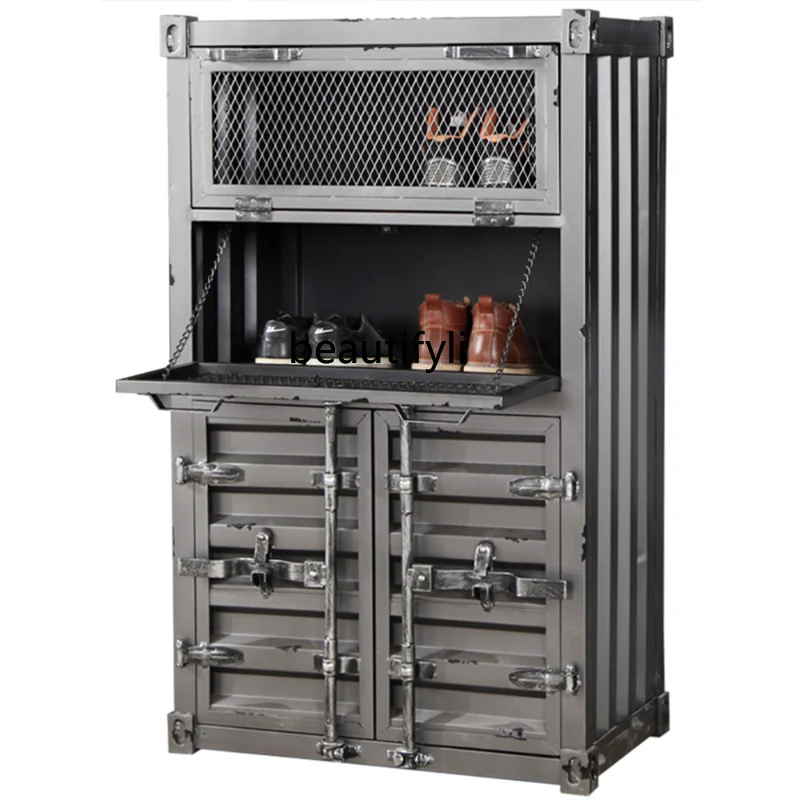 

Industrial Style Cabinet Container Shoe Cabinet with Door Locker Entrance Cabinet Creative Storage Cabinet Storage Cabinet