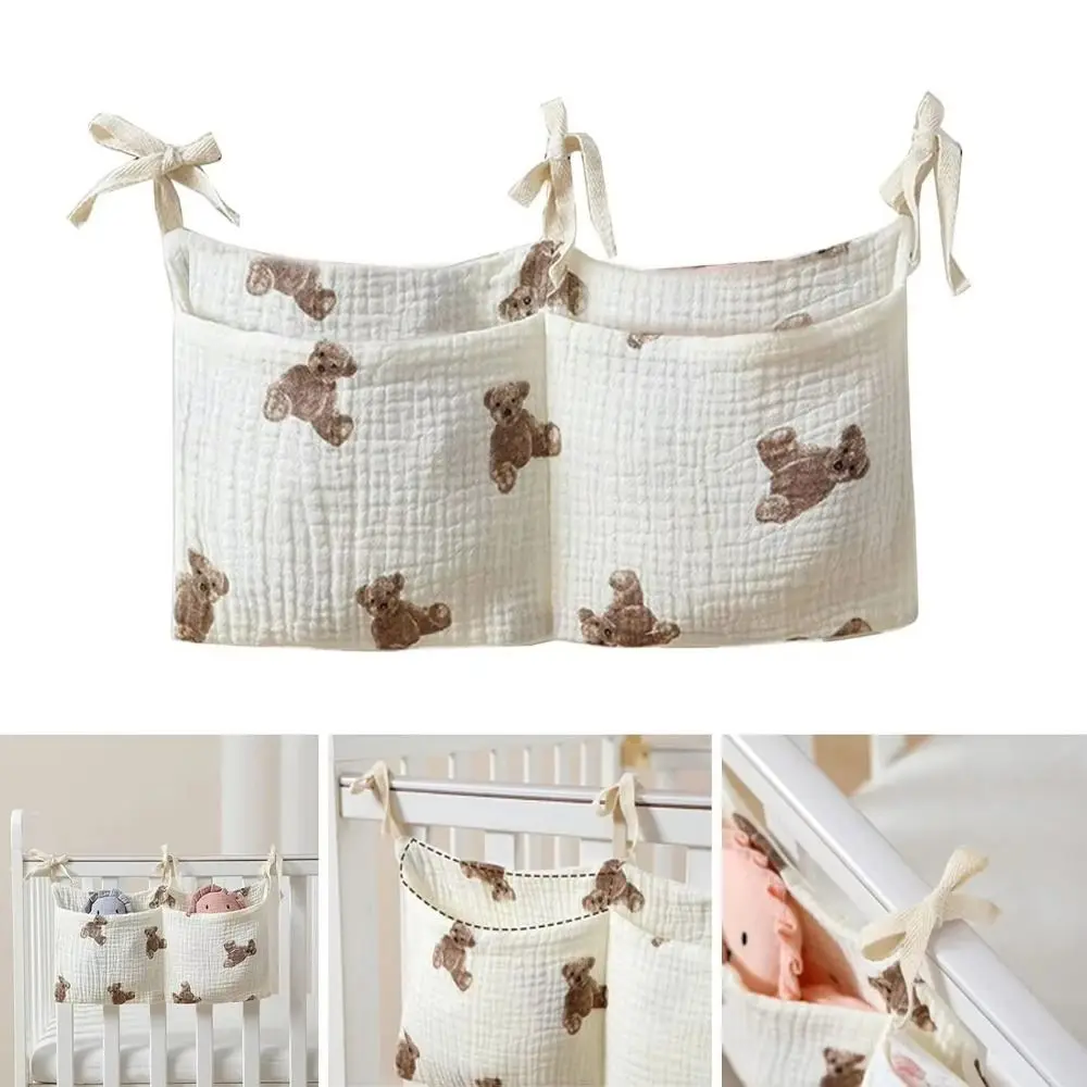 

Space Saving Cotton Baby Crib Storage Bag Dual-pocket Large Capacity Newborn Bedside Bag Portable Baby Stuff Organizer Baby Crib