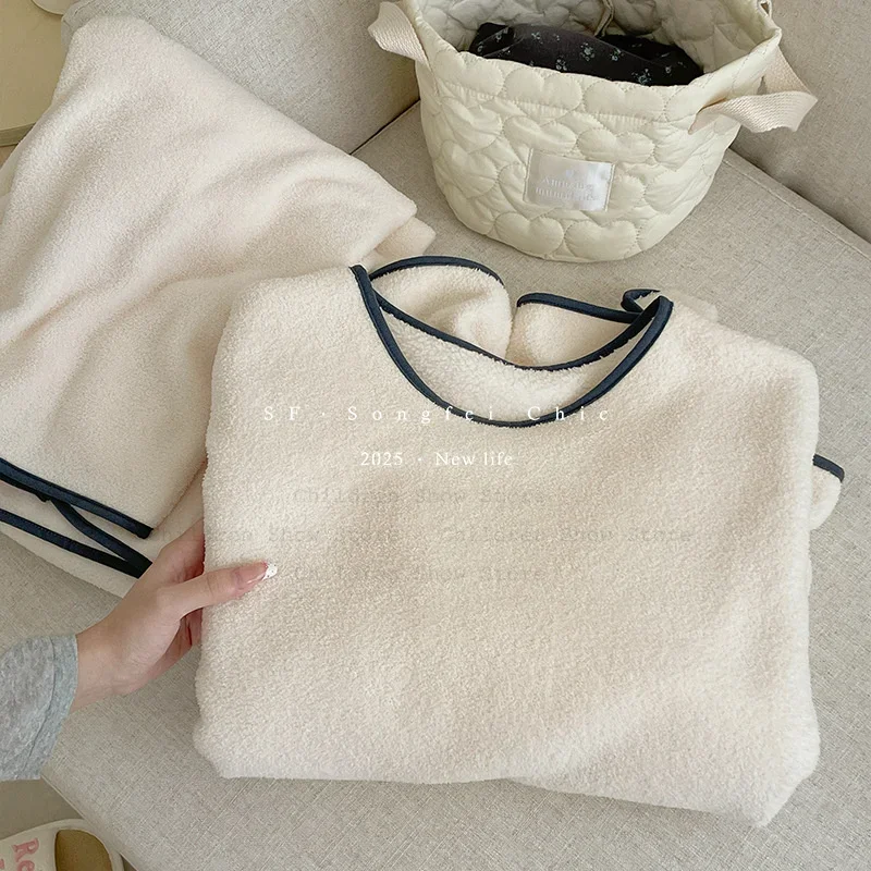 

Winter Warm Home Clothes 2Pcs Pijamas De Mujer Long Sleeve Flannel Sleepwear Female Korean Style Pyjamas Femme Soft Loungewear