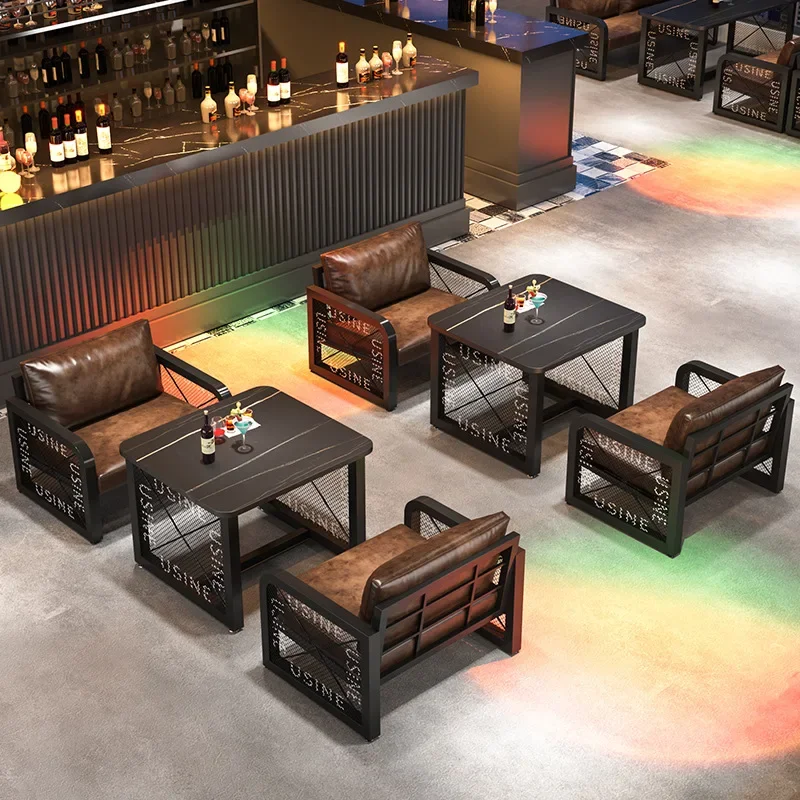 Bar booth sofa retro industrial style pub tea house clear bar barbecue shop music dining bar commercial table and chair combinat