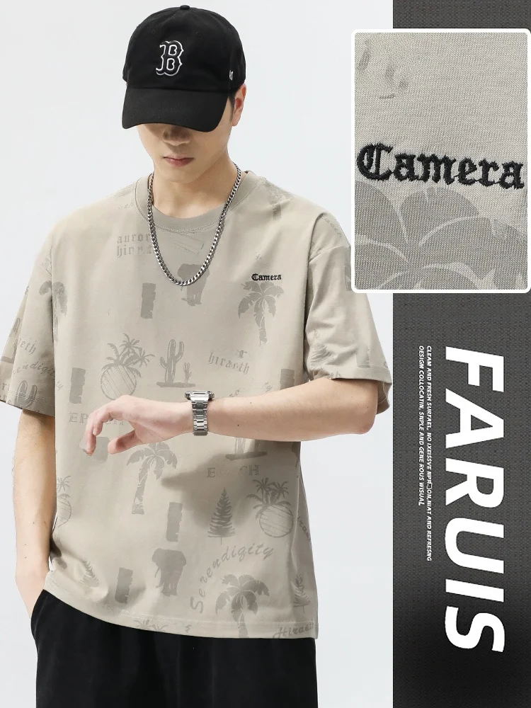 

Loose Fit Men's ort Sve T-irt Embroidered Breathable Summer Faion Casual Cotton Polyester Blend round Ne Tee