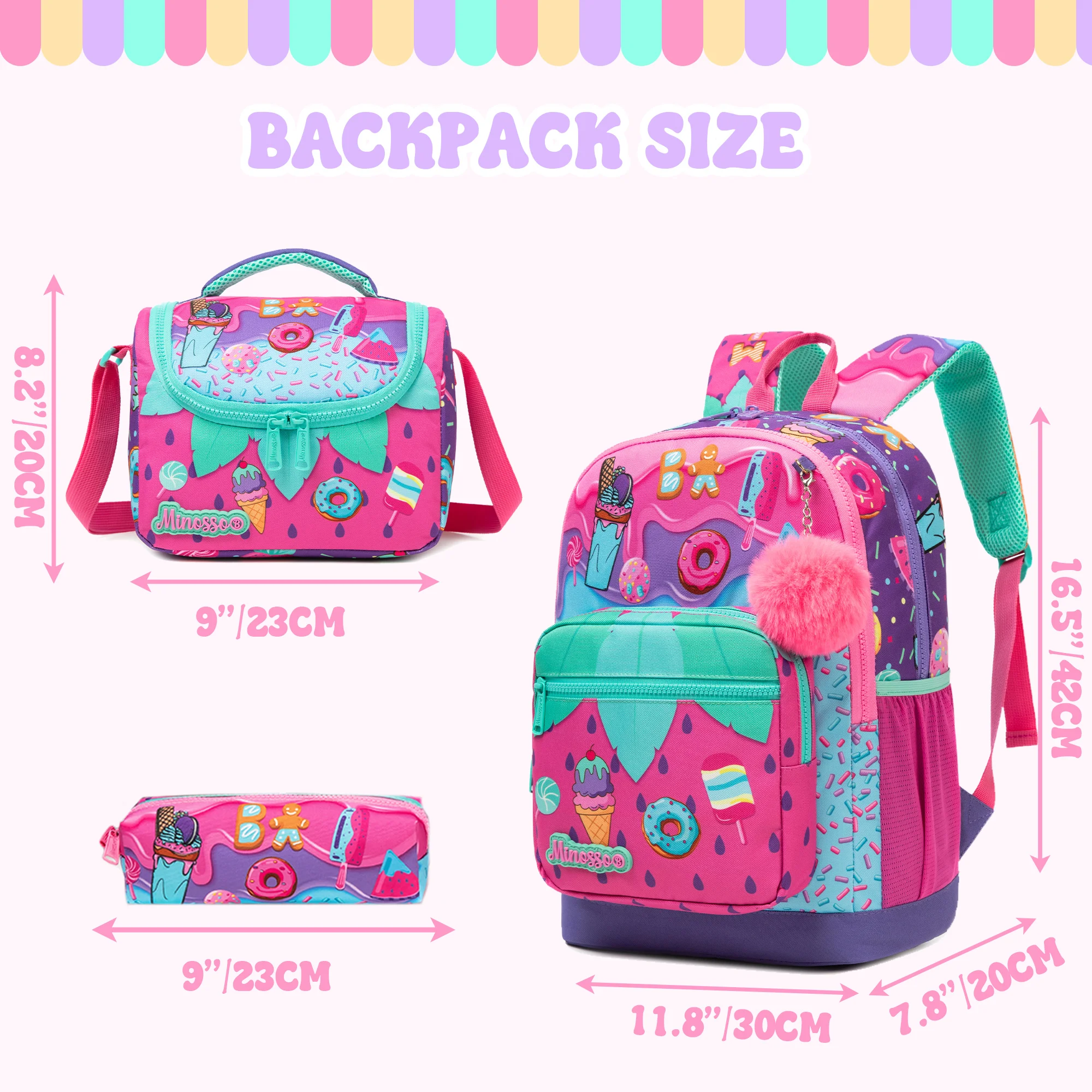Backpack for Girls with Lunch Bag Pencil Case School Bags Sets for Boys 3pcs for Elementary Student Teen
