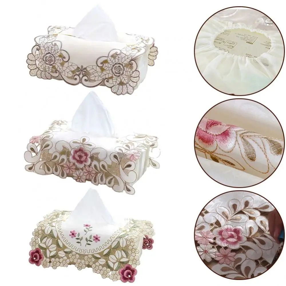 New Lace Fabric Tissue Box Cover Pastoral Style Embroidery Table Tableclot Vintage Hollow Table Runner Home Decor