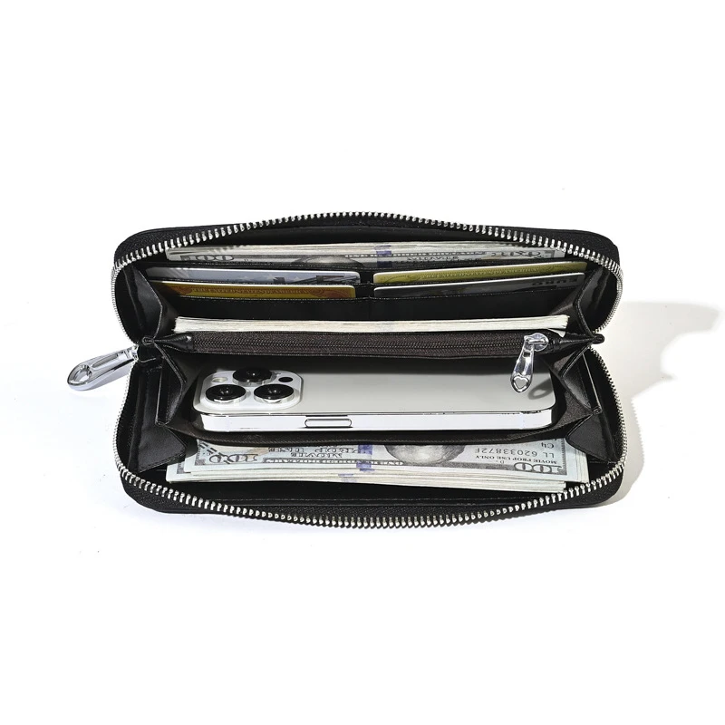 Western RFID Blocking Cowhide Leather Long Unisex Wallet Large Capacity Patchwork Coin Purse