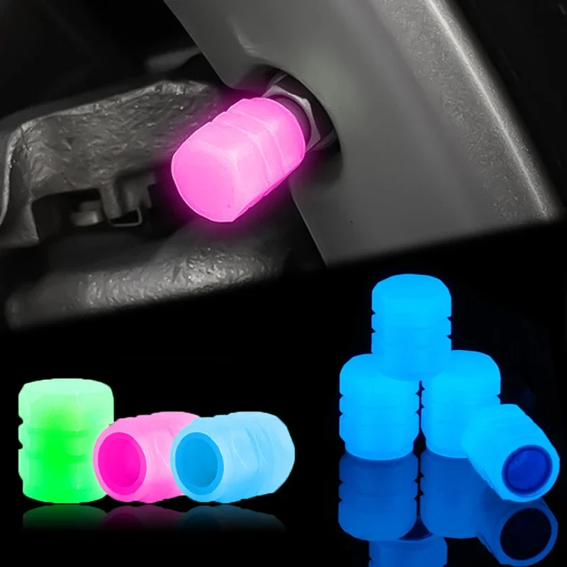 Luminous Blue Green Pink Tire Valve Caps Car Motorcycle Glowing Valve Cover Car Tire Wheel Hub Styling Tools Auto Accessories