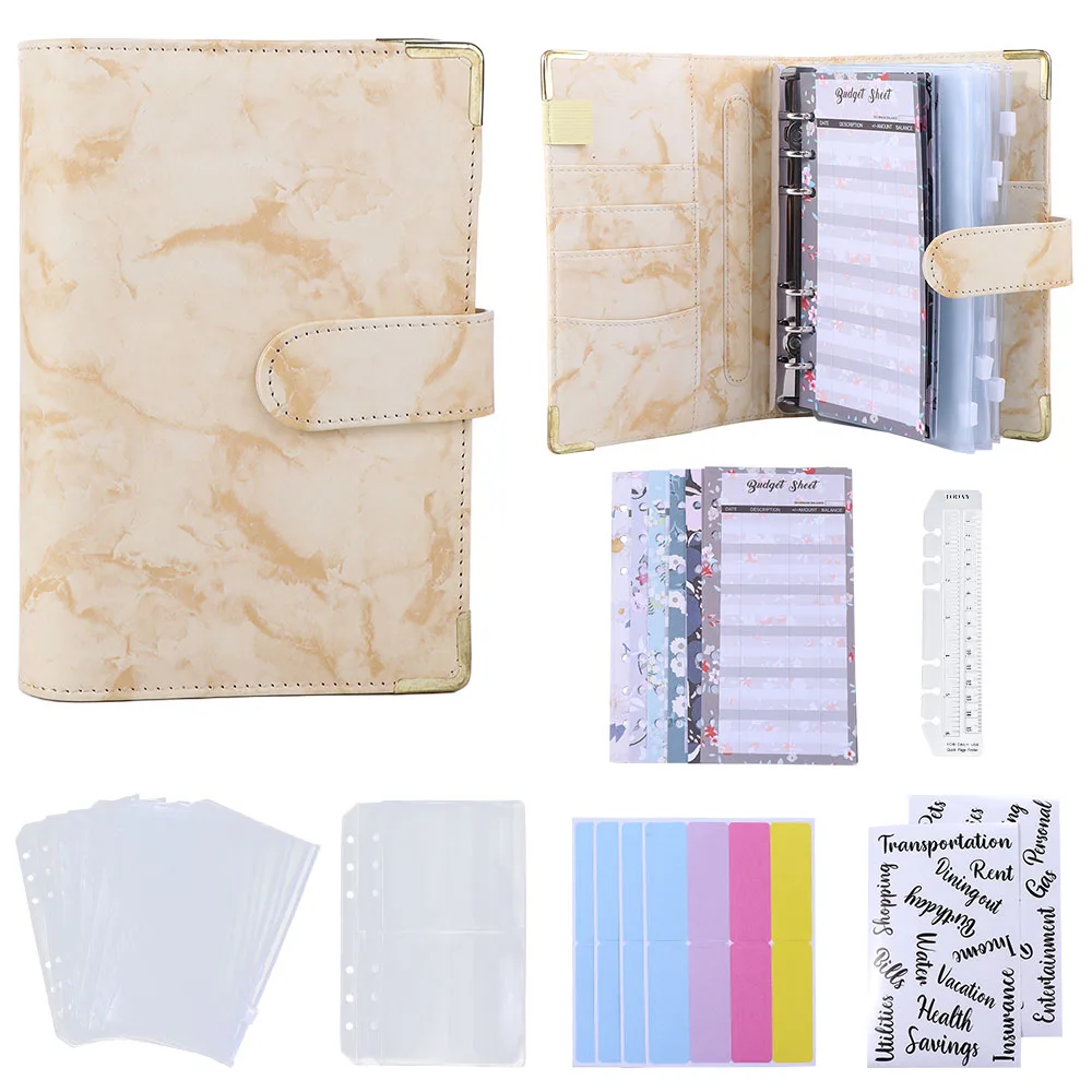 

A6 Notebook Zipper Envelope Budget Planner for Budgeting Marble Notebook Notebook Binder 6 Ring Binder Marble Budget Binder