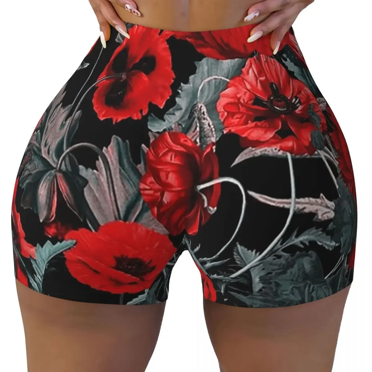 Custom Poppy Gard Yoga Shorts Women Gym Workout Running Athletic Volleyball Biker Shorts