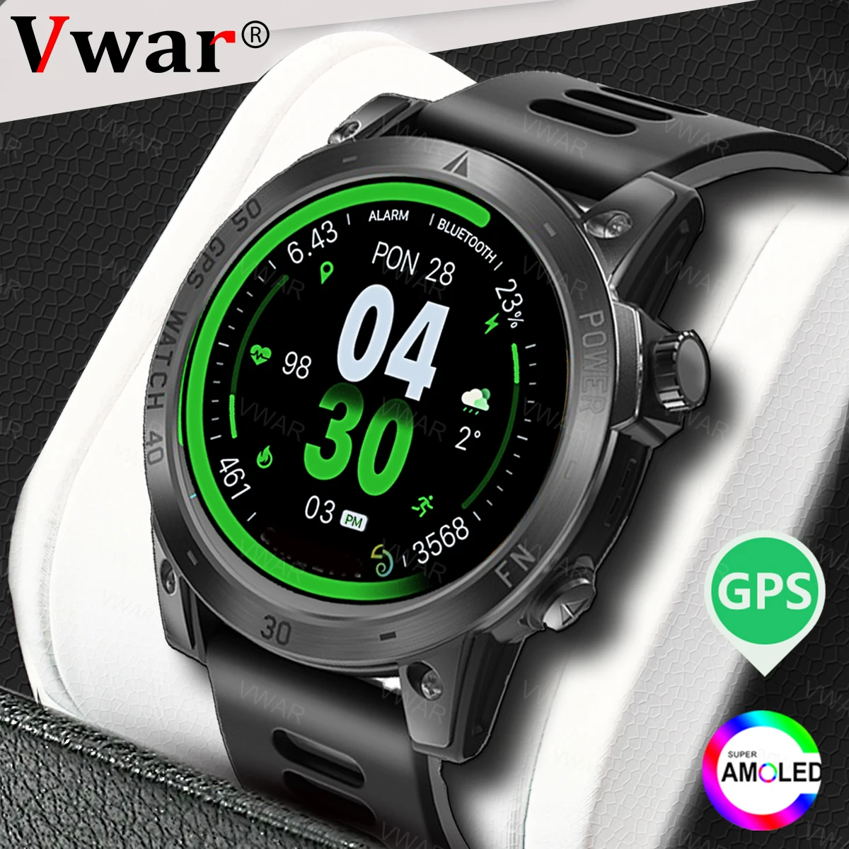 

VWAR AMOLED Smart Watch Built-in GPS Outdoor Altitude Compass Smart Watch Men 5ATM Waterproof Military Sport Smartwatch Men