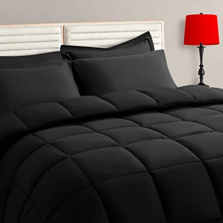 

Size Comforter Set - 7 Pieces, Bed in a Bag Bedding Sets with All Season Soft Quilted Warm Fluffy Reversible Comforter, Flat Sh