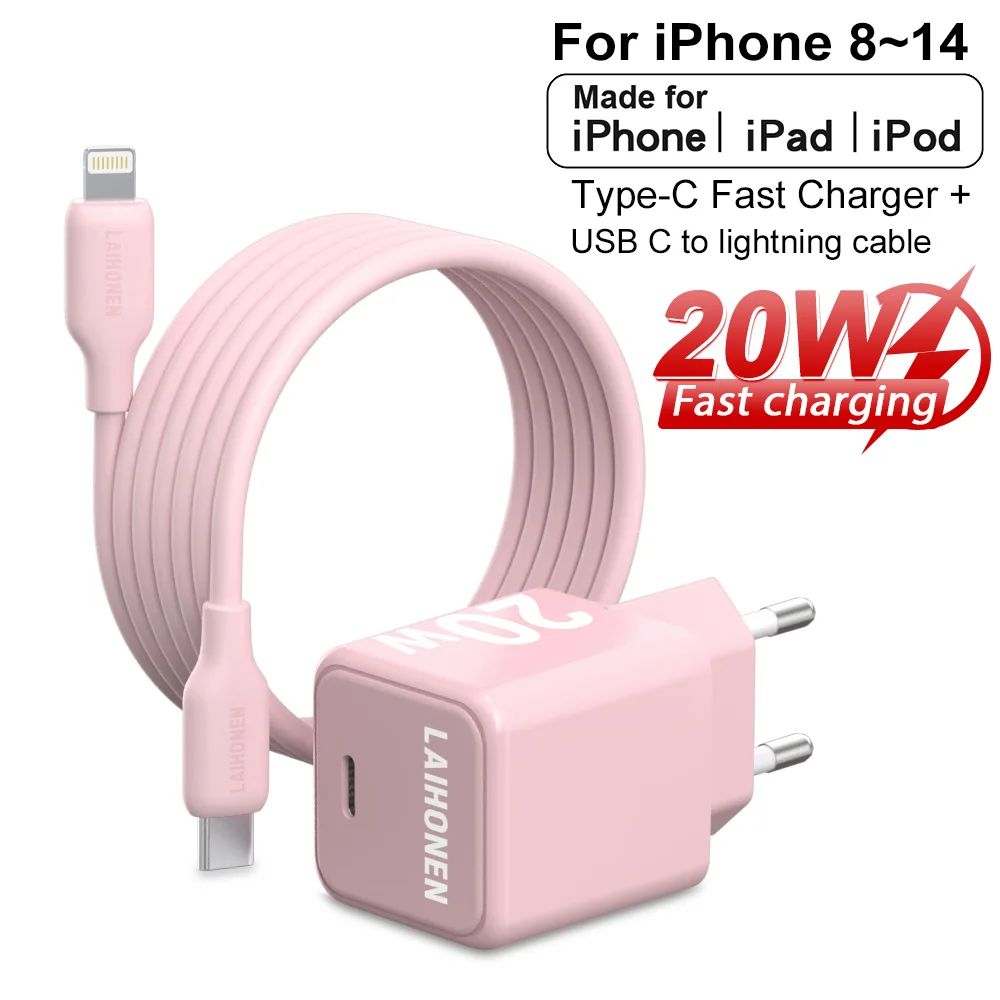 20W GaN Schnellladegerät mit MFI-zertifiziertem Silikon-USB-C-auf-Lightning-27W-Kabel-Ladegerät-Set für iPhone 14 13 12 Pro Max