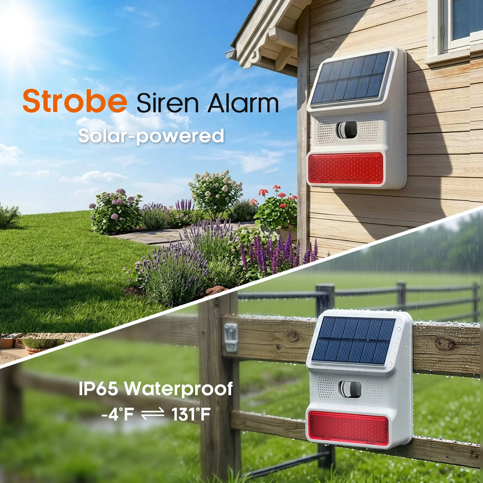 Solar-Alarmanlage (IP65 wasserdicht) mit PIR-Bewegungsmelder, Sirene und Blitzlicht – für Sicherheitssysteme im Heimbereich