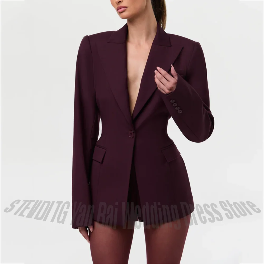 Burgundy Peaked Lapel Single Button Blazer Women Short Suit Slim Fit Formal Office Casual Party Streetwear Outerwear Custom
