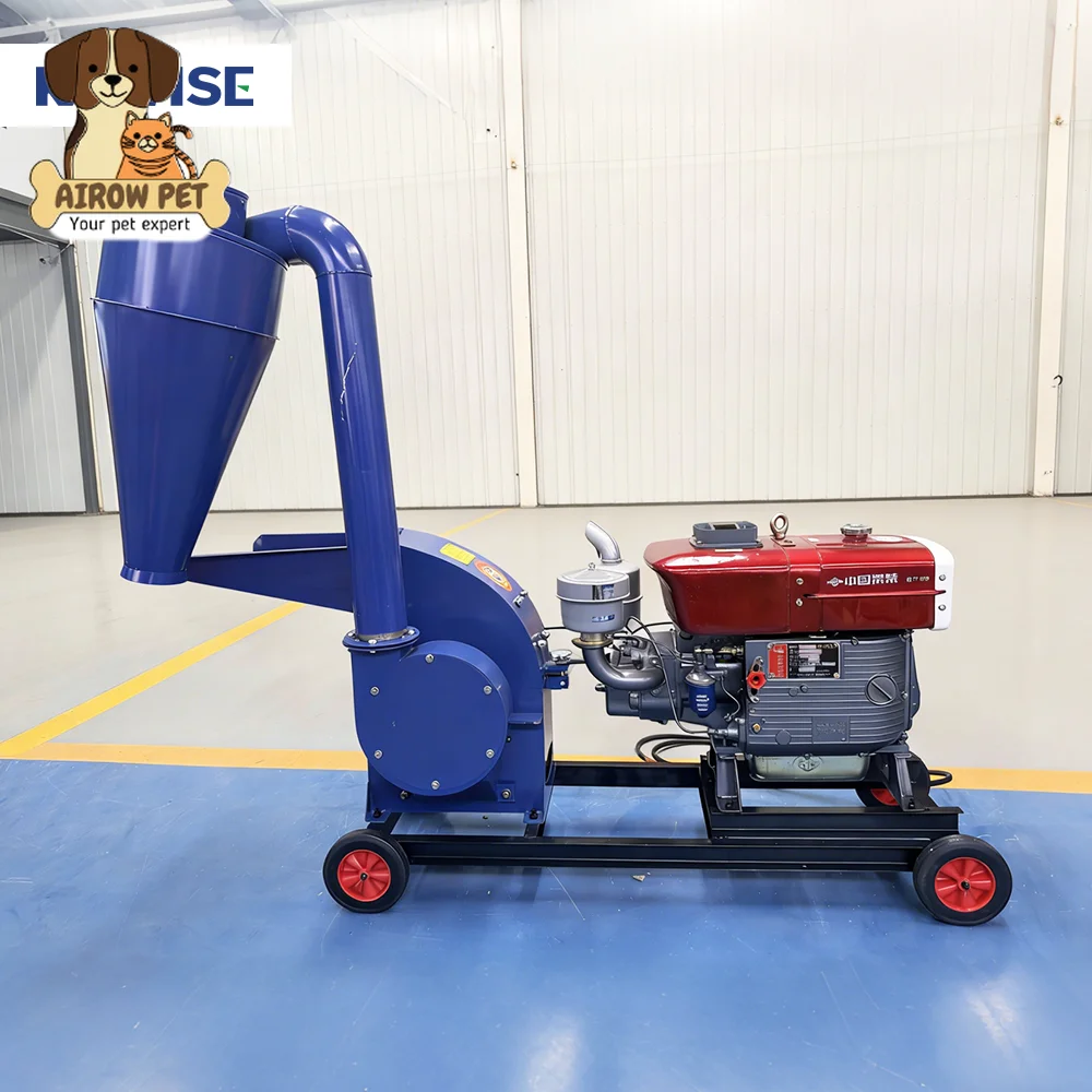 AIROW New Diesel Hammer Mill Machine (Kawise) with Optional Double Inlet for Grain & Wet Grass Crushing 150-1500kg/h Capacity