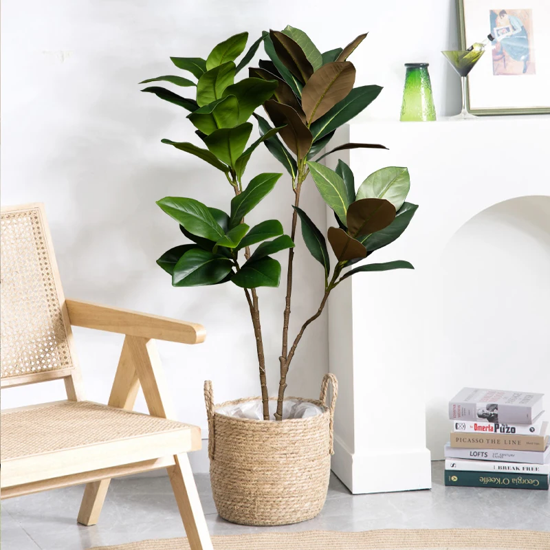 105cm Large Artificial Tropical Plant Fake Banyan Tree Branch Plastic Magnolia Tree Leaves for Home Garden Pffice Decoration