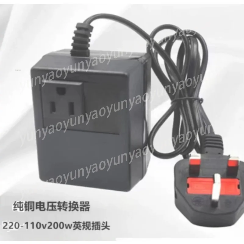

220V to 110V Step Down Transformer, 200W Pure Copper Voltage Converter with UK Socket for 110V Devices