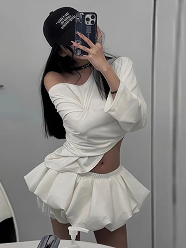 2025 Harajuku Fashion Design Casual Suits Women Casual Y2k Tops +  A-line Mini Shorts Skirt Low Waist Spicy Girls Streetwear Set