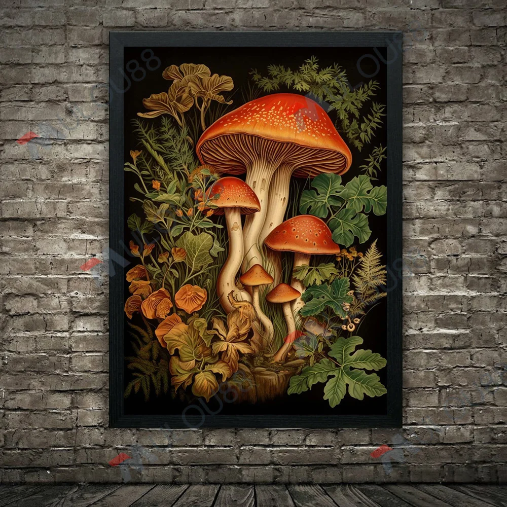مشرق مخدر الفطر النباتات خمر الرسم على لوحات القماش الجدارية الغابات الفطريات الخيال ملصق فني طباعة ديكور المنزل غير المؤطرة