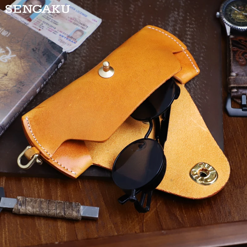 Vintage Handmade Genuine Leather Glasses Bag Portable Storage Sunglasses Pouch Box Cowhide Eyeglasses Organizer Pocket