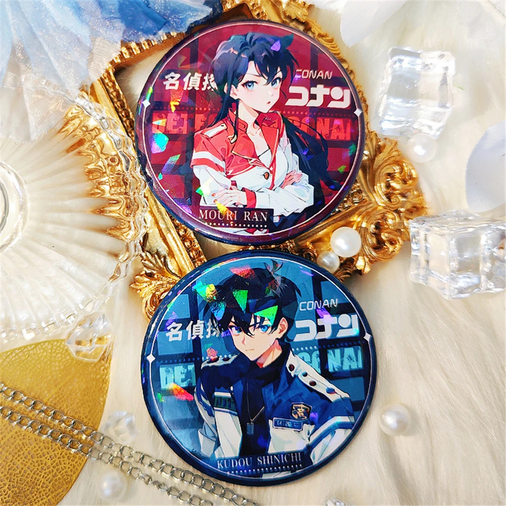 58mm Game Conan Mouri Ran Kudou Shinichi Kuroba Kaito Hakuba Saguru Cosplay Badge Pin SPTE Tinplate Brooch Accessories Prop