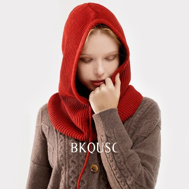 

BKQUSC модные шерстяные ветрозащитные вязаные шапки-балаклавы зимние теплые мягкие женские вязаные пуловеры Балаклавы защитные шапки для шеи