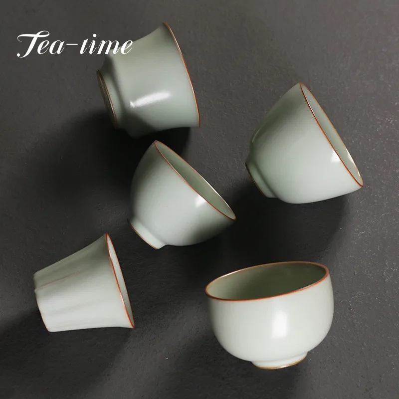 Azure Ru Kiln Ceramic Teacups Handmade Small Master Single Cup Porcelain Tea Bowl Tea-tasting Mug Kung Fu Teaware Set Drinkware