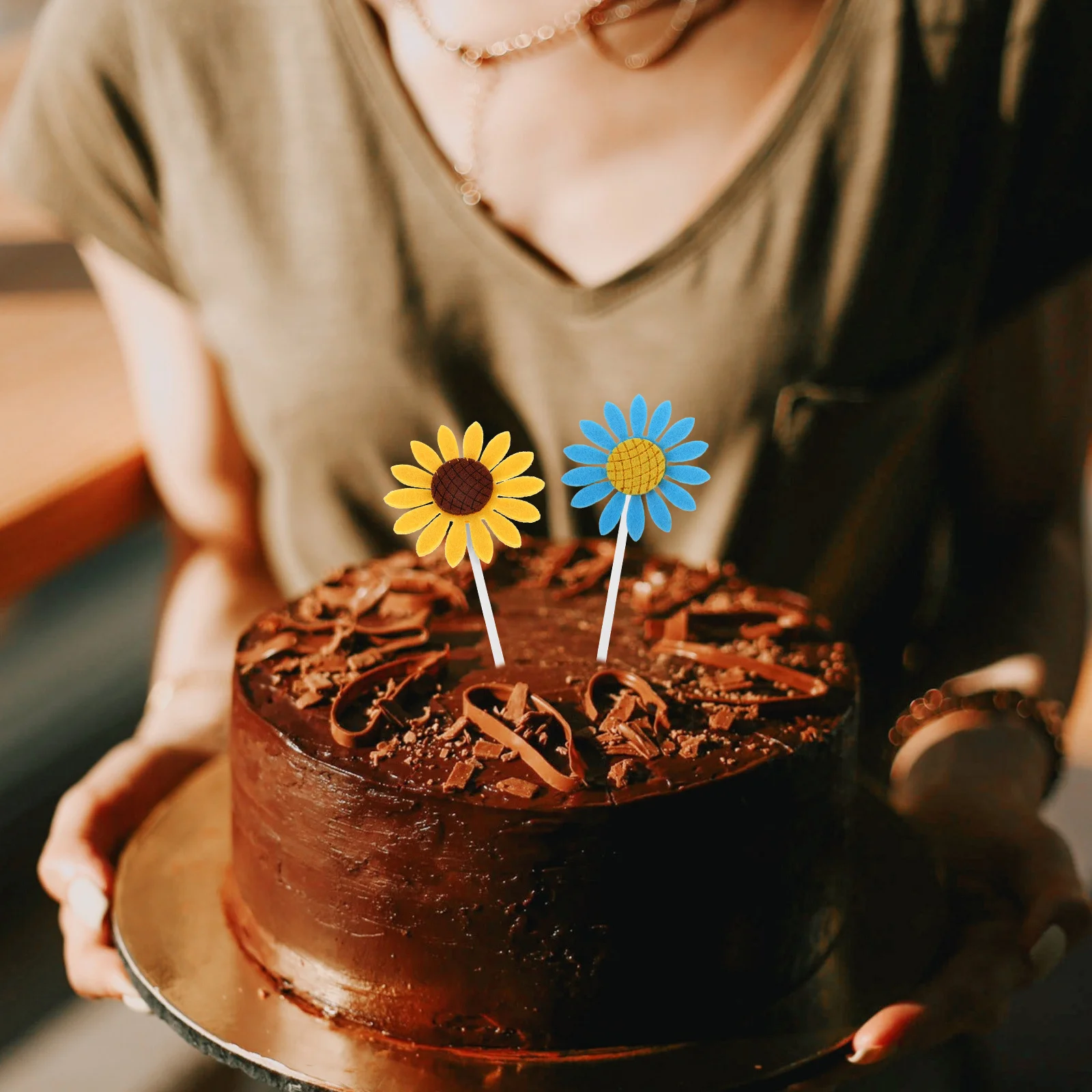 

100pcs Birthday Decorations Sunflower Cake Picks For Parties Weddings Baby Showers Dessert Topper Bakery Decorations Happy